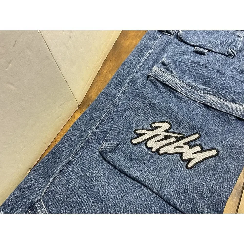 Forever 21 FUBU Denim Cargo Jeans Baggy Y2K Wide Leg Skater Womens Medium 28x31 - Picture 8 of 16